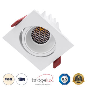GloboStar® LEO-SQ 60290 Χωνευτό LED Spot Downlight TrimLess Μ8.5xΠ8.5cm 10W 1300lm 38° AC 220-240V IP20 Μ8.5 x Π8.5 x Υ6.6cm – Τετράγωνο – Κινούμενο – Λευκό & Anti-Glare HoneyComb – Φυσικό Λευκό 4500K – Bridgelux COB – 5 Years Warranty