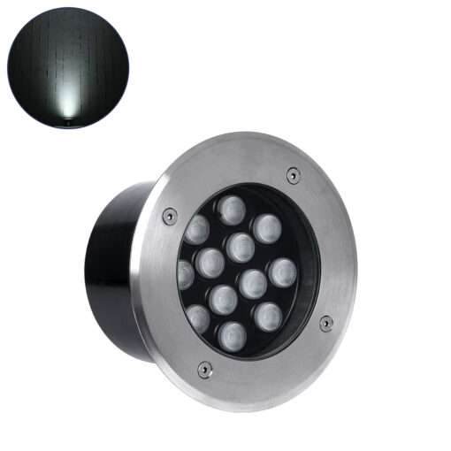 GloboStar® UNDERGROUND-TINA 90668 Χωνευτό Φωτιστικό Σποτ Δαπέδου LED 12W 1380lm 30° DC 24V Αδιάβροχο IP65 Φ16 x Υ9cm Φυσικό Λευκό 4500K – Ανοξείδωτο Ατσάλι – 3 Years Warranty