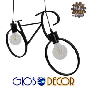 GloboStar® BIKE BLACK 01213 Vintage Κρεμαστό Φωτιστικό Οροφής Δίφωτο 2 x E27 Μαύρο Μεταλλικό Μ67 x Π1.5 x Υ41cm
