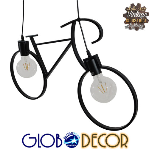 GloboStar® BIKE BLACK 01213 Vintage Κρεμαστό Φωτιστικό Οροφής Δίφωτο 2 x E27 Μαύρο Μεταλλικό Μ67 x Π1.5 x Υ41cm