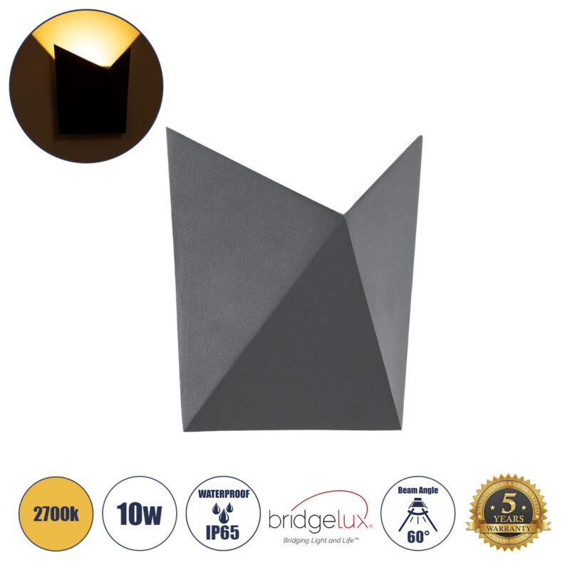 GloboStar® STEALTH 60519 Φωτιστικό Τοίχου – Απλίκα Αρχιτεκτονικού Φωτισμού Εσωτερικού/Εξωτερικού Χώρου Up or Down LED 10W 1000lm 60° AC220-240V Αδιάβροχο IP65 – Σώμα Αλουμινίου & Tempered Glass – Μ17 x Π17 x Υ7.5cm – Θερμό Λευκό 2700K – Γκρι Ανθρακί – Bridgelux Chip – 5 Years Warranty
