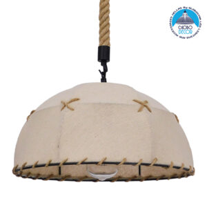 GloboStar® ANTOINETTE 01028 Vintage Κρεμαστό Φωτιστικό Οροφής Μονόφωτο 1 x E27 με Μπεζ Σχοινί και Καπέλο Φ35 x Y20cm