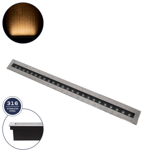 GloboStar® UNDERGROUND-REMVI 90194 Χωνευτό Φωτιστικό Wall Washer Δαπέδου LED 24W 2160lm 10° DC 24V Αδιάβροχο IP68 L100 x W9 x H7.2cm Θερμό Λευκό 2700K – Ανοξείδωτο Ατσάλι – 3 Years Warranty