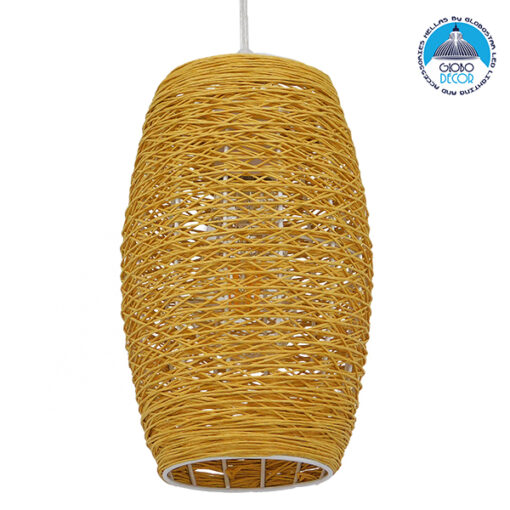 GloboStar® SAO PAULO 01631 Vintage Κρεμαστό Φωτιστικό Οροφής Μονόφωτο 1 x E27 Καφέ Ξύλινο Rattan Φ15 x Υ25cm