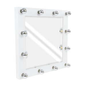 GloboStar® MAKEUP MIRROR-80×80-4 Μοντέρνος Καθρέπτης Μακιγιάζ με Πλαίσιο Φυσικού Ξύλου με Διακόπτη On/Off 12 x E27 AC220-240V – Μ80 x Π7 x Υ80cm – Λευκή Λάκα