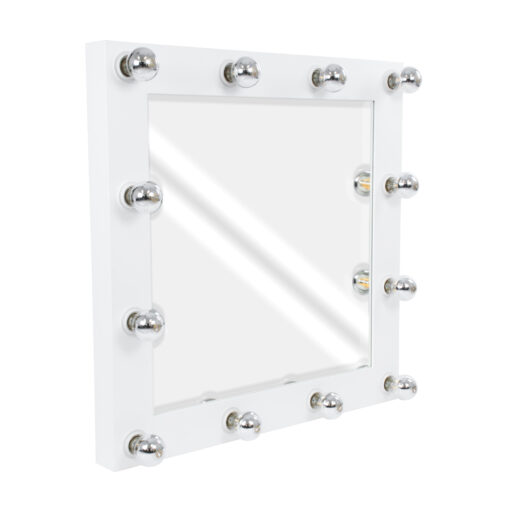 GloboStar® MAKEUP MIRROR-80×80-4 Μοντέρνος Καθρέπτης Μακιγιάζ με Πλαίσιο Φυσικού Ξύλου με Διακόπτη On/Off 12 x E27 AC220-240V – Μ80 x Π7 x Υ80cm – Λευκή Λάκα