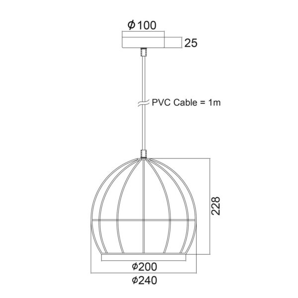 Κρεμαστό Φωτιστικό Οροφής E27 Πλέγμα Ø240 Μεταλλικό Μαύρο ACA DECOR – KS202925BK