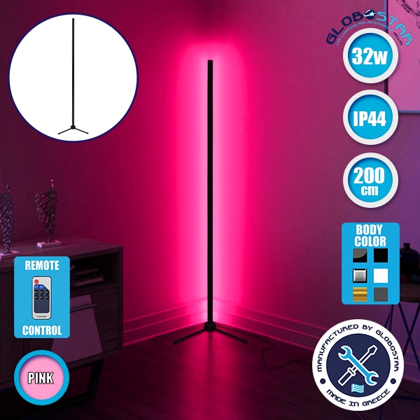 Μοντέρνο Minimal Επιδαπέδιο Μαύρο Φωτιστικό 250cm LED 40 Watt με Ασύρματο Χειριστήριο RF & Dimmer Ροζ GloboStar ALIEN Design GLOBO-250-7