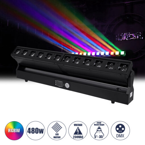 GloboStar® 51168 SPHINX Επαγγελματική Κινούμενη Μπάρα Φωτισμού DIGITAL MATRIX PIXEL LED 480W AC 220V-240V 4IN1 BEAM – WASH – SPOT – ZOOM 5° – 35° OSRAM LED DMX512 Display on Body RGBW – Μαύρο – L102 x W10 x H16.5cm