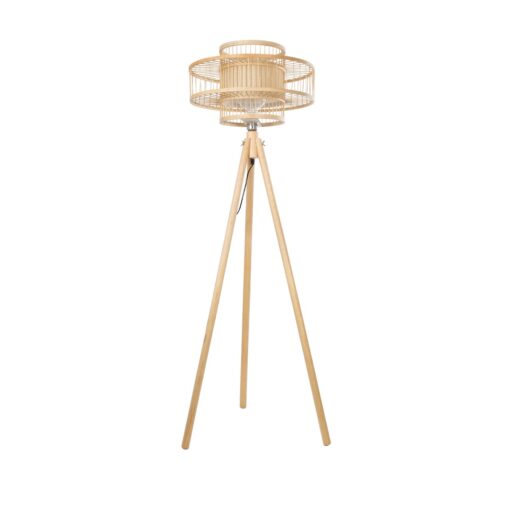 GloboStar® POPPY 01989 Boho Επιδαπέδιο Φωτιστικό Μονόφωτο 1 x E27 IP20 Μπεζ Ξύλο – Μ58 x Π58 x Υ149cm