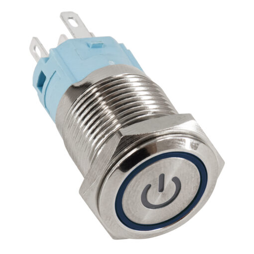 GloboStar® 70778 LED Φωτιζόμενος Διακόπτης Χωνευτός – Μπουτόν PUSH On Ανοξείδωτος AC 220-240V Αδιάβροχο IP67 Φ18mm με Angel Eye Μπλε