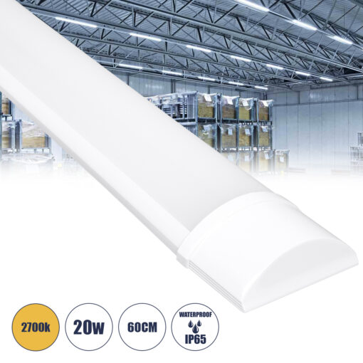 GloboStar® 60157 LED Γραμμικό Βιομηχανικό Φωτιστικό Tri-Proof 60cm 20W 1808lm 120° AC 220-240V Αδιάβροχο IP65 Μ60 x Π7.5 x Υ2.5cm Θερμό Λευκό 2700K – 2 Χρόνια Εγγύηση