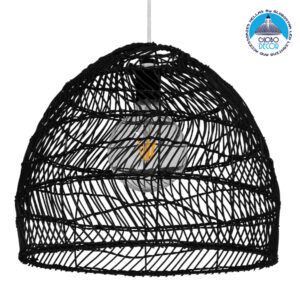 GloboStar® MALIBU 00969 Vintage Κρεμαστό Φωτιστικό Οροφής Μονόφωτο 1 x E27 Μαύρο Ξύλινο Bamboo Φ40 x Y35cm