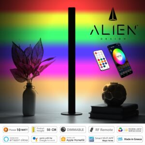 GloboStar® ALIEN-DIVA-BLACK-50-12 ALIEN Design DIVA Μοντέρνο Minimal Nordic Μεταλλικό Φωτιστικό Επιτραπέζιο – Πορτατίφ – Λαμπατέρ Μαύρο LED 10W 1500lm με Ασύρματο Χειριστήριο RF & Dimmer IP20 Πολύχρωμο RGBW + WW Smart Home Wi-Fi Μ3 x Π1.6 x Υ50cm