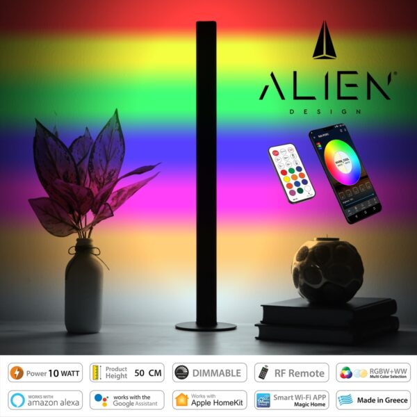 GloboStar® ALIEN-DIVA-BLACK-50-12 ALIEN Design DIVA Μοντέρνο Minimal Nordic Μεταλλικό Φωτιστικό Επιτραπέζιο – Πορτατίφ – Λαμπατέρ Μαύρο LED 10W 1500lm με Ασύρματο Χειριστήριο RF & Dimmer IP20 Πολύχρωμο RGBW + WW Smart Home Wi-Fi Μ3 x Π1.6 x Υ50cm