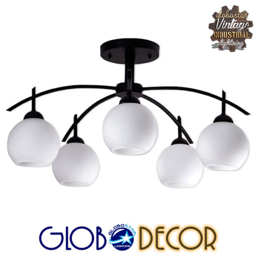 GloboStar® LUNA 01088 Μοντέρνο Φωτιστικό Οροφής Πολύφωτο Μαύρο Μεταλλικό με Λευκό Γυαλί Φ63 x Y39cm