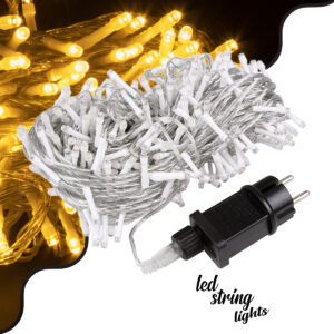 85839 Διακοσμητική Γιρλάντα 33 Μέτρα με Controller 8 Προγραμμάτων Εναλλαγών Φωτισμού – Επεκτεινόμενη 300 LED 3.6W AC 230V με Διάφανο Καλώδιο & Πρίζα Schuko Αδιάβροχη IP44 Θερμό Λευκό 3000K Μ33m