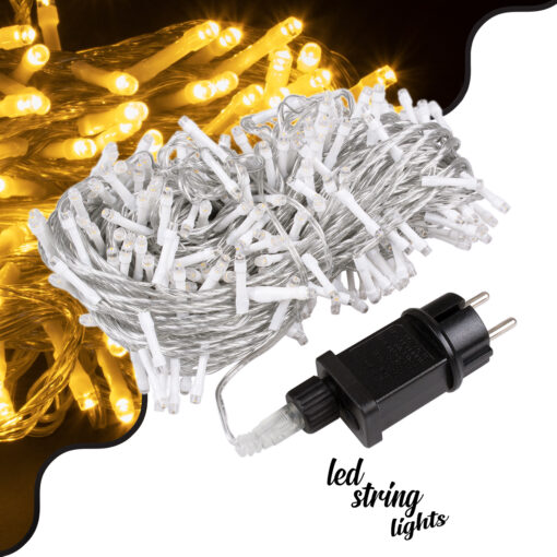 85839 Διακοσμητική Γιρλάντα 33 Μέτρα με Controller 8 Προγραμμάτων Εναλλαγών Φωτισμού – Επεκτεινόμενη 300 LED 3.6W AC 230V με Διάφανο Καλώδιο & Πρίζα Schuko Αδιάβροχη IP44 Θερμό Λευκό 3000K Μ33m