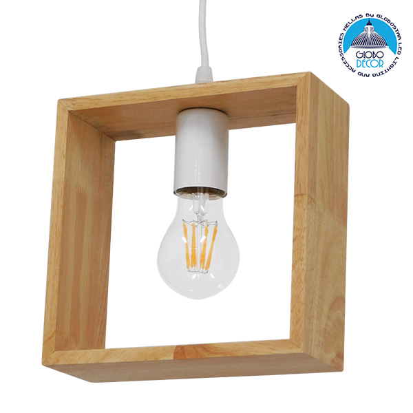 GloboStar® ELISE 01428 Μοντέρνο Κρεμαστό Φωτιστικό Οροφής Μονόφωτο 1 x E27 Μπεζ Ξύλινο Δρυς Μ20 x Π8 x Υ23cm