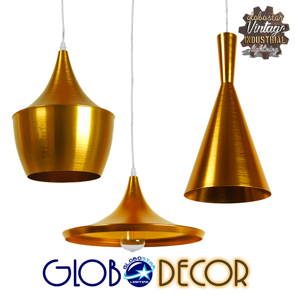 GloboStar® SHANGHAI GOLD 01678 SET 3 Μοντέρνα Κρεμαστά Φωτιστικά Οροφής Τρίφωτο 3 x E27 Χρυσά Μεταλλικά Καμπάνα