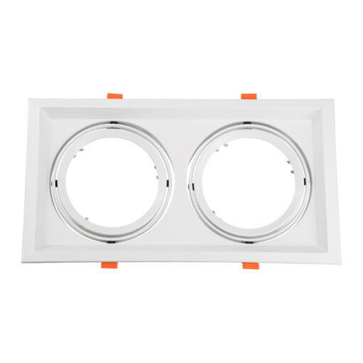 GloboStar® VITA 77854 Χωνευτό Κινούμενο Διπλό Τετράγωνο Σποτ Οροφής για Λάμπα AR111 – IP20 – Χυτό Αλουμίνιο – M33.5 x Π17.5 x Y5.5cm – Λευκό – 5 Χρόνια Εγγύηση