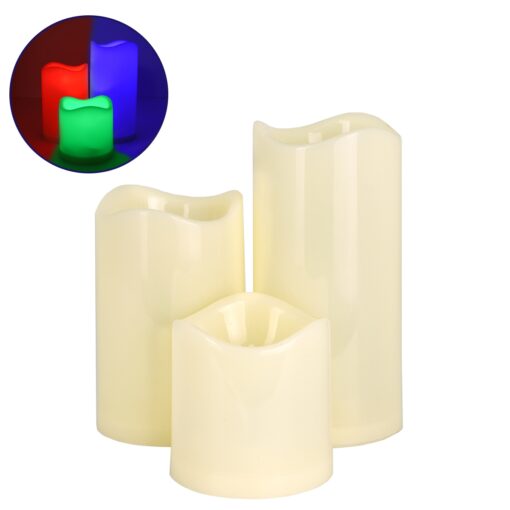 GloboStar® 79553 ΣΕΤ 3 Διακοσμητικών Realistic Κεριών με LED Εφέ Κινούμενης Φλόγας – Μπαταρίας & Ασύρματο Χειριστήριο IR Πολύχρωμα RGB Dimmable