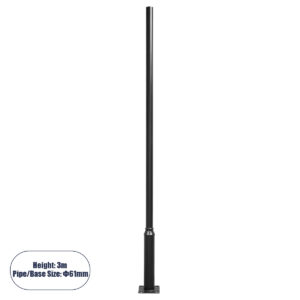 Μεταλλικός Στύλος – Ιστός – Κολώνα σε Μαύρο Χρώμα για Φωτιστικά Δρόμου και Πλατείας  Ύψος 3 Μέτρα Φ6.1cm GloboStar 12111