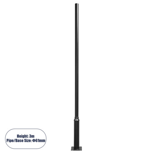 Μεταλλικός Στύλος – Ιστός – Κολώνα σε Μαύρο Χρώμα για Φωτιστικά Δρόμου και Πλατείας  Ύψος 3 Μέτρα Φ6.1cm GloboStar 12111