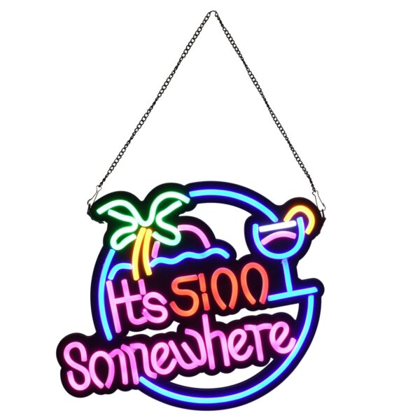 GloboStar® 85853 Φωτιστικό Ταμπέλα Φωτεινή Επιγραφή NEON LED Σήμανσης ITS 5:00 SOMEWHERE 30W AC 230V με Διακόπτη On/Off Ροζ – Γαλάζιο – Κίτρινο – Πράσινο – Κόκκινο