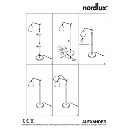 Nordlux Alexander 16 Φωτιστικό Δαπέδου Μαύρο E27  Μεταλλικό/Πλαστικό –  48654003