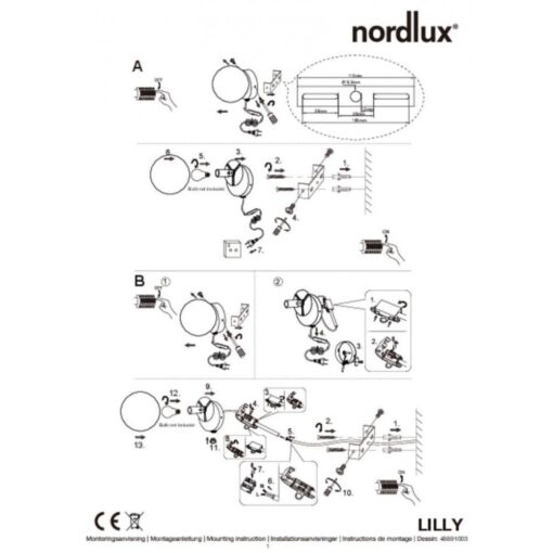 Nordlux Lilly Φωτιστικό Τοίχου Μαύρο E14  Γυάλινο/Μεταλλικό –  48891003