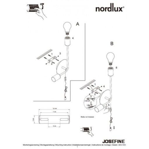 Nordlux Josefine Φωτιστικό Τοίχου Matt Μαύρο E27  Μεταλλικό –  48941003