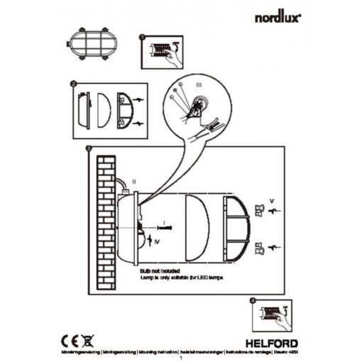 Nordlux Helford Φωτιστικό Τοίχου  Ορείχαλκος  E27  Ορείχαλκος/Γυάλινο –  49031035