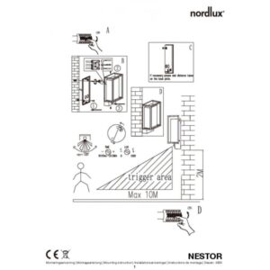 Nordlux Nestor Φωτιστικό Τοίχου Μαύρο IP44 LED 8W 2700K με Ανιχνευτή Κίνησης –  49051503