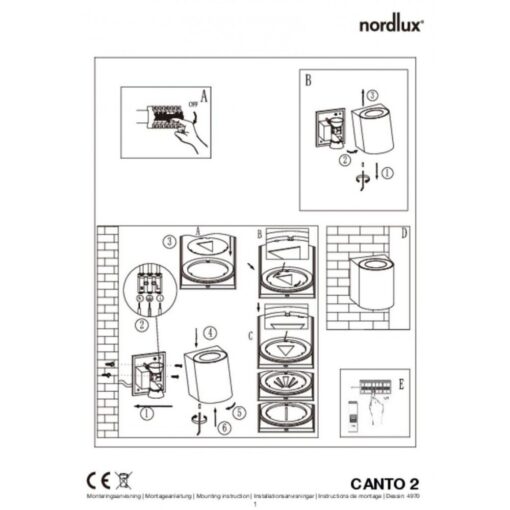 Nordlux Canto 2 Φωτιστικό Τοίχου Γκρι LED 500lm Αλουμίνιο –  49701010