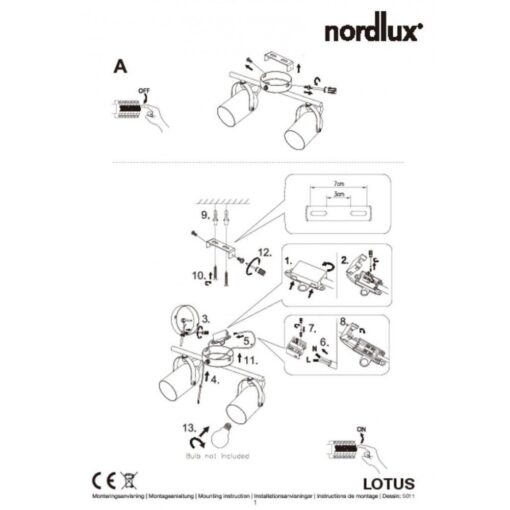 Nordlux Lotus 2-Spot  Σποτ Φωτιστικό  Μαύρο/ Ορείχαλκος  E14  Μεταλλικό –  50110103