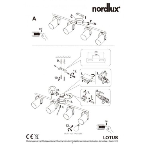 Nordlux Lotus 4-Spot  Σποτ Φωτιστικό  Μαύρο/ Ορείχαλκος  E14  Μεταλλικό –  50130103