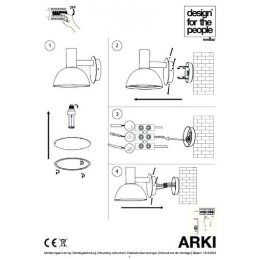 Nordlux Arki 20 Φωτιστικό Τοίχου Μαύρο IP54 E27  Μεταλλικό/Πλαστικό –  75181003