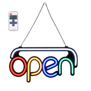 GloboStar® 85859 Φωτιστικό Ταμπέλα Φωτεινή Επιγραφή NEON LED Σήμανσης Animated OPEN 30W AC 230V με Διακόπτη On/Off και Ασύρματο Χειριστήριο IR Λευκό – Κόκκινο – Πράσινο – Κίτρινο – Γαλάζιο