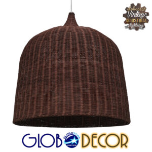 GloboStar® BAHAMAS 01569 Vintage Κρεμαστό Φωτιστικό Οροφής Μονόφωτο 1 x E27 Καφέ Σκούρο Ξύλινο Ψάθινο Bamboo Φ90 x Υ90cm