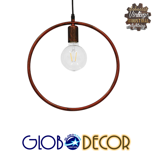 GloboStar® OMICRON 01579 Μοντέρνο Κρεμαστό Φωτιστικό Οροφής Μονόφωτο 1 x E27 Καφέ Σκουριά Μεταλλικό Φ33 x Π4 x Υ33cm