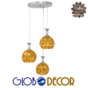 GloboStar® MARGARITA 01670 Μοντέρνο Κρεμαστό Φωτιστικό Οροφής Τρίφωτο 3 x E27 Χρυσό Μεταλλικό με Κρύσταλλα Φ50 x Υ24cm