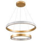 GloboStar® DIAMOND DUO 61151-DECO Κρεμαστό Φωτιστικό Δαχτυλίδι-Κύκλος LED CCT 75W 8743lm 360° AC 220-240V – Εναλλαγή Φωτισμού μέσω Τηλεχειριστηρίου All In One Ψυχρό 6000k+Φυσικό 4500k+Θερμό 2700k Dimmable Φ40+60cm – Χρυσό Βούρτσας – 3 Years Warranty