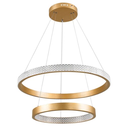 GloboStar® DIAMOND DUO 61151-DECO Κρεμαστό Φωτιστικό Δαχτυλίδι-Κύκλος LED CCT 75W 8743lm 360° AC 220-240V – Εναλλαγή Φωτισμού μέσω Τηλεχειριστηρίου All In One Ψυχρό 6000k+Φυσικό 4500k+Θερμό 2700k Dimmable Φ40+60cm – Χρυσό Βούρτσας – 3 Years Warranty
