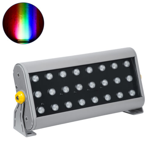 GloboStar® FLOOD-HENA 90643 Προβολέας Wall Washer για Φωτισμό Κτιρίων LED 48W 4800lm 30° DC 24V Αδιάβροχο IP65 Μ39 x Π6 x Υ17cm Πολύχρωμο RGB DMX512 – Ασημί – 3 Years Warranty