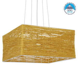 GloboStar® LONG BAY 01629 Vintage Κρεμαστό Φωτιστικό Οροφής Πολύφωτο 5 x E27 Καφέ Ξύλινο Rattan Μ40 x Π40 x Υ22.5cm