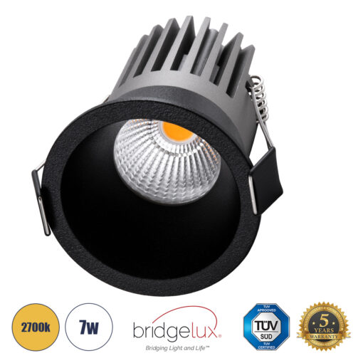 GloboStar® MICRO-B 60245 Χωνευτό LED Spot Downlight TrimLess Φ6cm 7W 875lm 38° AC 220-240V IP20 Φ6 x Υ7.8cm – Στρόγγυλο – Μαύρο – Θερμό Λευκό 2700K – Bridgelux COB – 5 Years Warranty