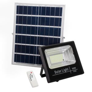 GloboStar® 71556 Αυτόνομος Ηλιακός Προβολέας LED SMD 60W 4800lm με Ενσωματωμένη Μπαταρία 10000mAh – Φωτοβολταϊκό Πάνελ με Αισθητήρα Ημέρας-Νύχτας και Ασύρματο Χειριστήριο RF 2.4Ghz Αδιάβροχος IP66 Ψυχρό Λευκό 6000K
