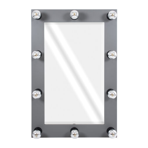 GloboStar® MAKEUP MIRROR-60×90-6 Μοντέρνος Καθρέπτης Μακιγιάζ με Πλαίσιο Φυσικού Ξύλου με Διακόπτη On/Off 10 x E27 AC220-240V – Μ60 x Π7 x Υ90cm – Γκρι Ανθρακί