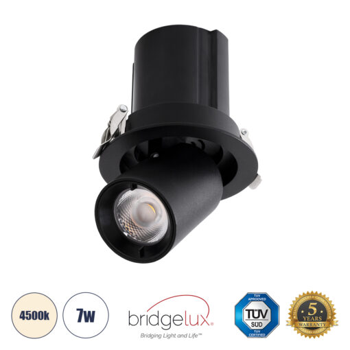 GloboStar® VIRGO-S 60304 Χωνευτό LED Spot Downlight TrimLess Φ9cm 7W 910lm 36° AC 220-240V IP20 Φ9cm x Υ9cm – Στρόγγυλο – Μαύρο – Φυσικό Λευκό 4500K – Bridgelux COB – 5 Years Warranty